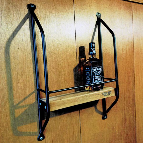 アイアン ウォールラック 1段　アイアン＆ウッド　（アイアンボトルラック・ウォールシェルフ）