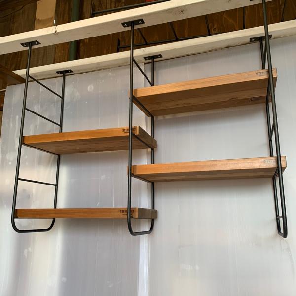シーリングシェルフ W600　リビングシェルフ2列　吊り下げ式　収納棚　アイアン＆ウッド