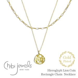 chibi jewels チビジュエルズ 6WAY レイヤード レクタングル チェーン ヒエログリフ ライオン コインネックレス ゴールド 14金仕上げ Gold Plated