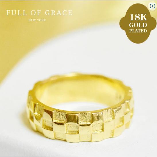≪FULL OF GRACE≫ フルオブグレイス チェッカー モチーフ ワイド 幅広 リング ゴール...