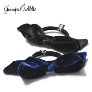 Jennifer Ouellette ジェニファー オーレット 全2色 ベルベット ベロア 素材 ふんわり リボン ヘアゴム Velvet Bow Pony Hair Band Black Navy｜handsoftheworld