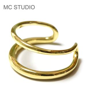 MC STUDIO エムシースタジオ ぷっくり ウェーブ シンプル カフ バングル ゴールド Cuff Gold｜handsoftheworld