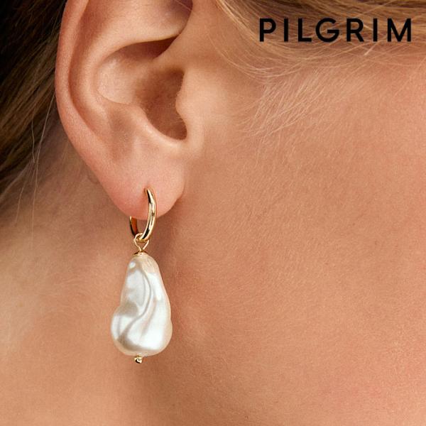 ≪PILGRIM≫ ピルグリム 2WAY バロックパール エコパール 大粒 フープ ピアス ゴールド...