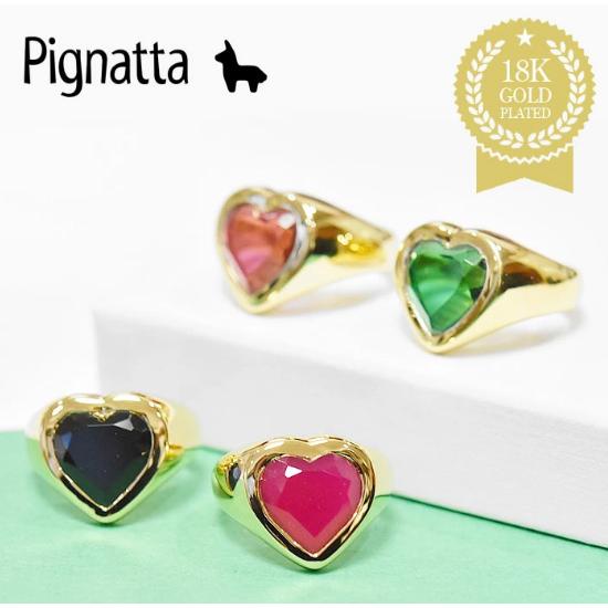 ≪Pignatta≫ ピニャッタ ハート モチーフ 天然石 ハイドロストーン ゴールド リング ブラ...