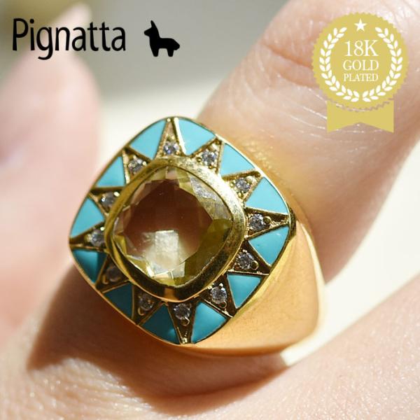 ≪Pignatta≫ ピニャッタ 天然石 レモンクォーツ 太陽 モチーフ キュービックジルコニア C...