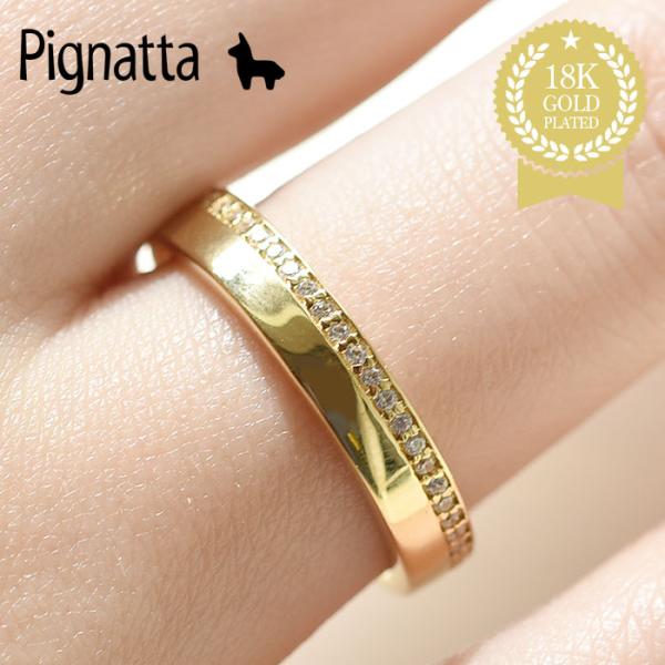 ≪Pignatta≫ ピニャッタ キュービックジルコニア 幅広 ビジュー クリスタル ゴールド リン...