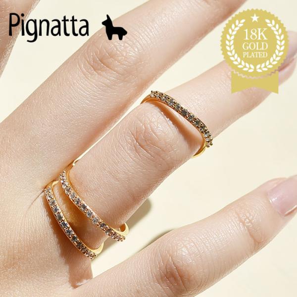 ≪Pignatta≫ ピニャッタ キュービックジルコニア CZ 3連 ビジュー クリスタル ゴールド...