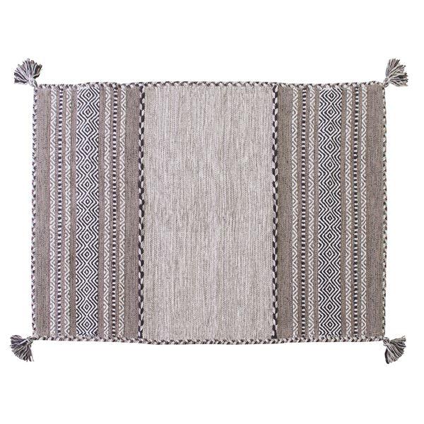 ラグマット 絨毯 130×90cm グレー 長方形 インド製 綿 コットン TTR-102GY シェ...