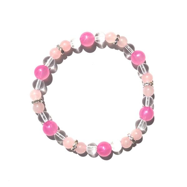 UVチェッカー付 パワーストーン ブレスレット ピンク 日本製 シンプルデザイン アクセサリー