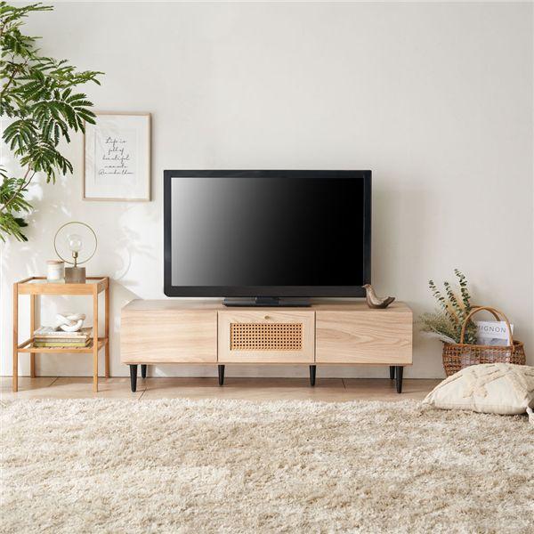 ラタン調 テレビ台 約幅120cm 木目調 棚付 可動棚 大容量収納スペース付き 脚付 テレビボード...