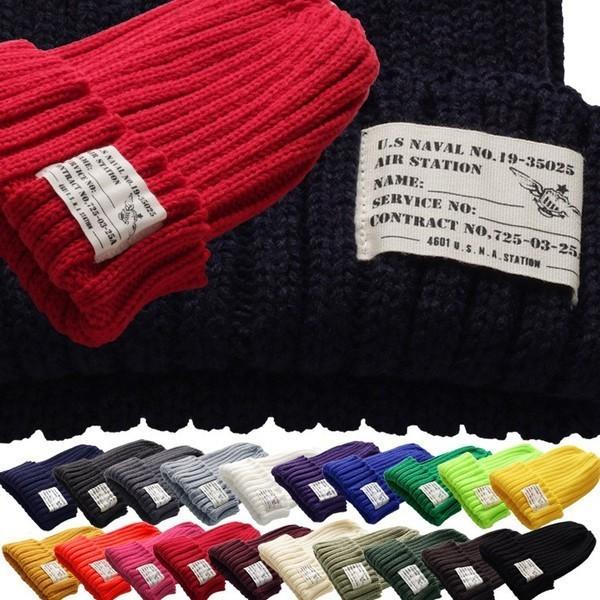 ニット帽 レディース US NAVAL リブ編み タグ付きニット帽 全20色 アクリル100％ 帽子...