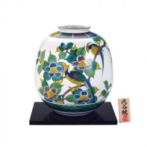 日本製　伝統工芸　九谷焼 玉竜作 10号花瓶 古九谷花鳥 N177-09