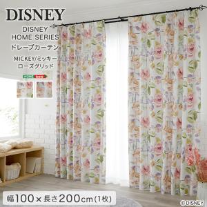 DISNEY/ディズニー　ドレープカーテン　100×200cm×1枚 MICKEY/Rose grid　ミッキー/ローズグリッド ブルーグレー｜handyhouse