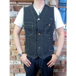 フリーホイーラーズ ベスト FREEWHEELERS UNION SPECIAL OVERALLS "TRACKWALKER VEST" #2121017 BLACK WABASH STRIPE CHAMBRAY｜hangar-market