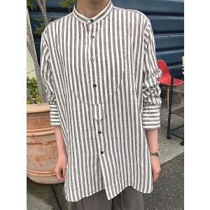 ルメランジュ シャツ ロングシャツ Le melange 6153202 綿麻 バンドカラー マルチ...