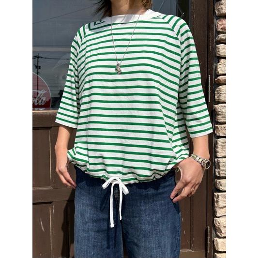 カフェッティー Cafetty  CF6113-55ホワイト×グリーン　ボーダードロストＴシャツ