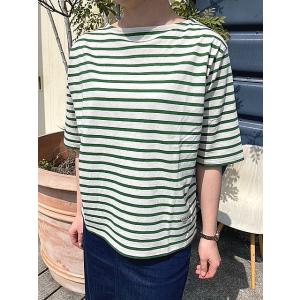 カフェッティ Tシャツ Cafetty CF-6086 ボートネックボーダー5分袖T 56.キナリ×...