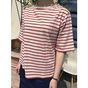 カフェッティ Tシャツ Cafetty CF-6086 ボートネックボーダー5分袖T 65.キナリ×...