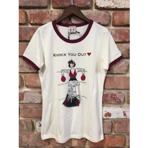 ミスレディーバグ　Tシャツ　MISS LADYBUG　ML-19-SS-11　Knock You Out Ringer Tee【WHITE×BURGUNDY】｜hangarmarket-ladys