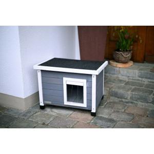 猫小屋 据え置き キャットハウス ドイツKerbl キャットハウス ラスティカ グレー 野良猫 防寒 ハウス 屋外 外 猫 ハウス 猫 寒さ 対策 猫 屋外