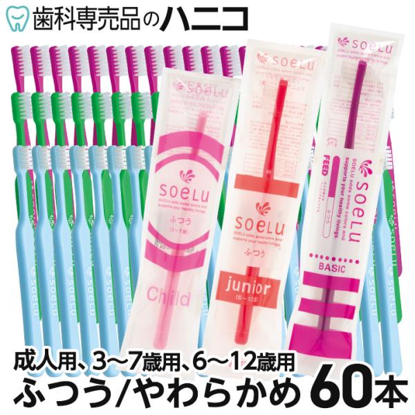 ソエル Soelu 歯ブラシ 60本 3カラー×各20本 ベーシック／チャイルド／ジュニア ふつう／...