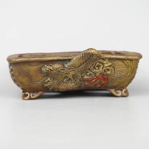 盆栽鉢 「高山染付山水図長方鉢」 植木鉢 絵付鉢 作家鉢 磁器 呉須 5号