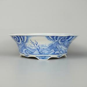 月香 染付 龍絵 外縁 木瓜鉢 観賞用 盆栽鉢...の詳細画像3