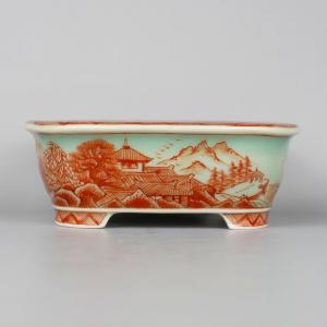高濱窯 屯洋造 月香画 赤絵 山水画 外縁 撫...の詳細画像2