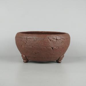盆栽鉢 常滑 十王堂 松泉造 中型 長辺 約 23cm 丸鉢 古銭 模様 現品
