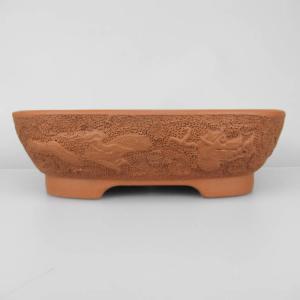 盆栽鉢 銭号外縁上下帯長方鉢 常滑 泥鉢 9号 26cm 紫泥 松柏盆栽 中品
