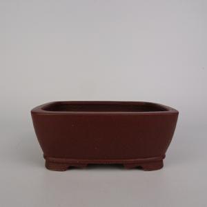 中古】盆栽鉢 水庄園 小型 長辺 約 13.2cm 長方鉢 外縁 雲足 泥物 現品