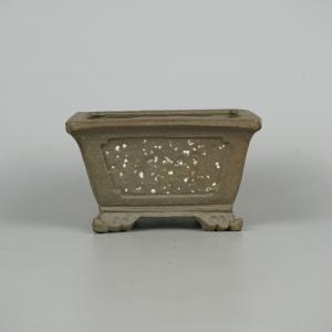 盆栽鉢 峰山 小型 長辺 約 10cm 長方鉢 外縁 隅入 雲足 窓入 梨皮 泥物 現品 新品