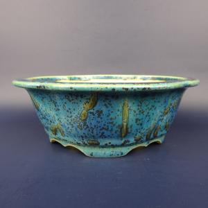 盆栽鉢 常滑 樹晃 鴻陽陶園 小型 長辺 約17cm 木瓜鉢 外縁 釉薬 現品