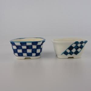 盆栽鉢 三代目 ゆうき祥石 2点セット 豆鉢 長辺 約5.9cm 長方鉢 楕円鉢