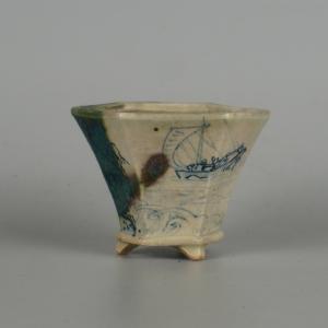 盆栽鉢】 時代鉢 古瀬戸 青磁長方鉢（左右19.5cm 無傷）いよじ園