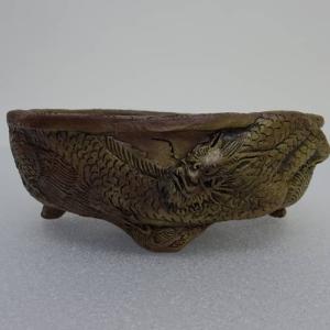 角山窯幸峰浮彫龍文長方鉢 第17回現代小鉢作家展「泥物の部」銀賞受賞