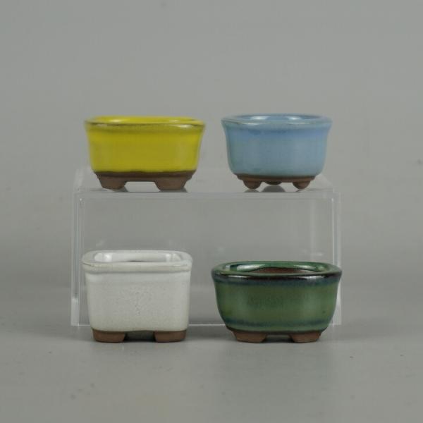 盆栽鉢 文 ミニ鉢 4点セット 豆鉢 長辺 約3.8cm 長方鉢 正方鉢 楕円鉢 丸鉢 水色 白 黄...