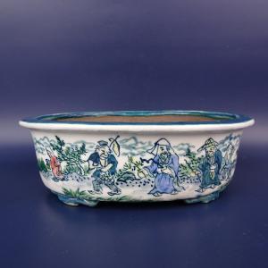 盆栽鉢】 時代鉢 古瀬戸 青磁長方鉢（左右19.5cm 無傷）いよじ園