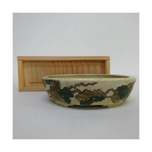 盆栽鉢 「高山赤絵山水図長方鉢」 植木鉢 絵付鉢 作家鉢 磁器 5号 15cm