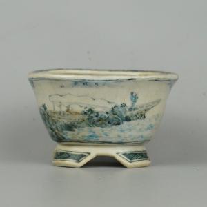 盆栽鉢／赤絵山水 楕円形 約10cm x 15cm 紀伊赤絵山水図楕円鉢 | 盆栽、盆栽書籍、盆栽鉢の通販│近代出版