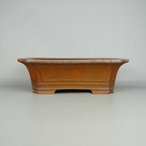中古】 盆栽鉢 常滑 中野 行山 大型 長辺 約41cm 長方鉢 泥物 現品