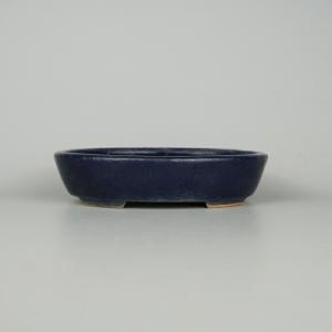 中古】 盆栽鉢 常滑 鳳舟 小型 長辺 約13.8cm 楕円鉢 瑠璃 釉薬 現品
