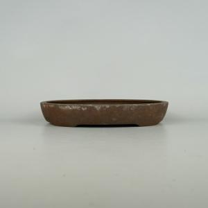 盆栽鉢 御蔵山 小型 長辺 約9.8cm 丸鉢 色絵 風景 窓抜 松 人物 カニ