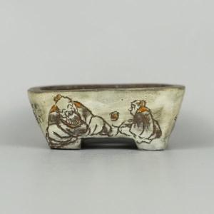 盆栽鉢】 時代鉢 古瀬戸 青磁長方鉢（左右19.5cm 無傷）いよじ園