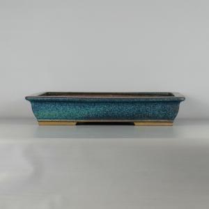 中古】 盆栽鉢 常滑 黎鳳造 大型 長辺 約48cm 楕円鉢 外縁 釉薬 現品