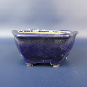 中古】盆栽鉢 平安竹山 小型 長辺 約12cm 六角鉢 釉薬 現品 中古鉢