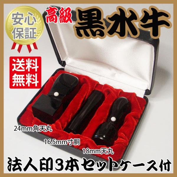 会社の印鑑　3本セット　黒水牛　ケース付