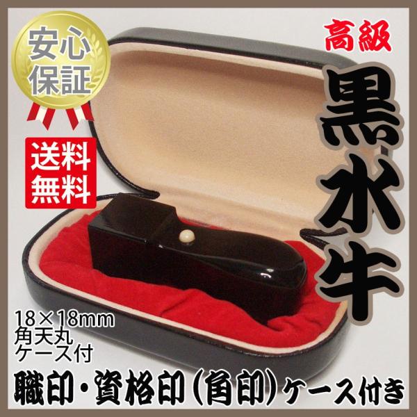 職印・資格印　角印　黒水牛　ケース付