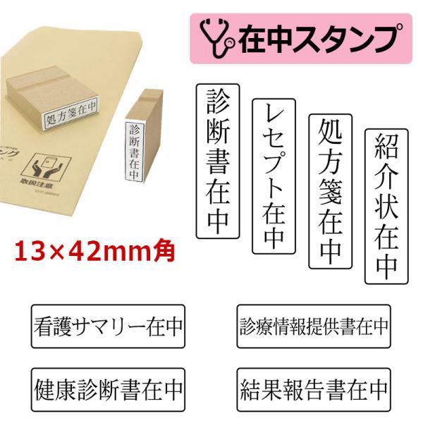 医療用 在中スタンプ ゴム印 （印面サイズ：13×42mm）在中印/ハンコ/スタンプ/診断書在中/処...