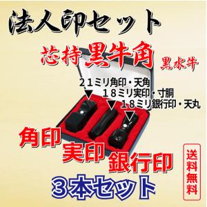 法人印　芯持黒牛角(黒水牛)3本セットA（ケース付き）｜hanko-uriba